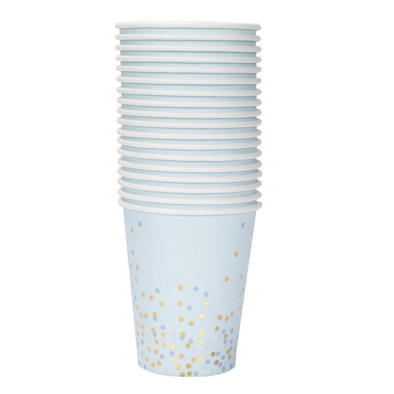 Geeklife Light Blue Gold Dots Paper Cups,Sparkly Gold Foil Disposable Paper Cups 9oz for Wedding,Party,Cocktail and Anniversary Dinner - Image 2
